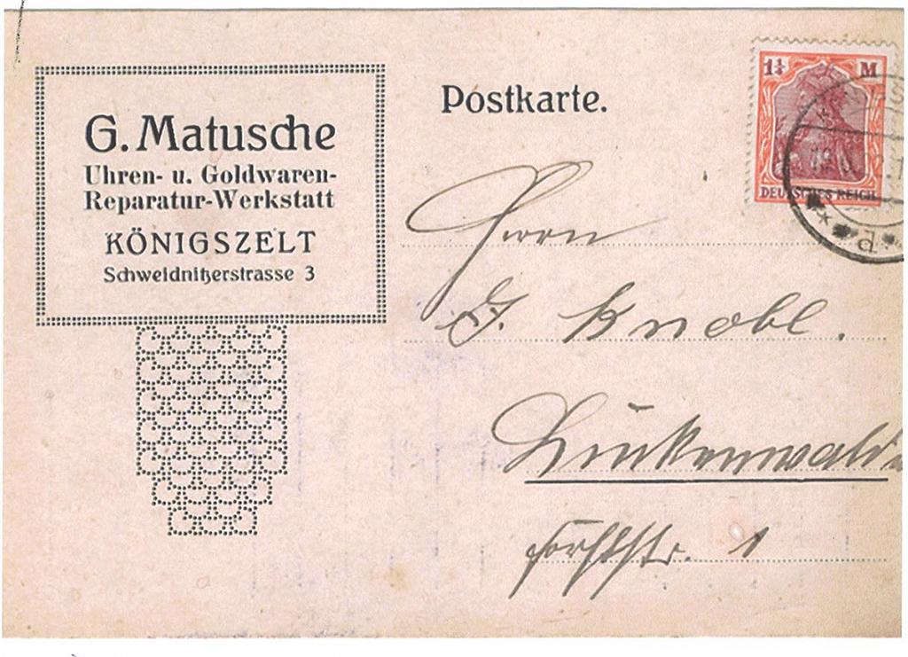 25. Kartka pocztowa – reklama zakładu Georga Matusche w Königszelt 1922