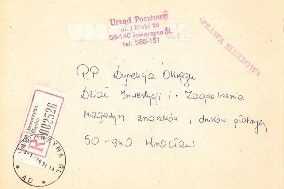 obwoluta_urzad_pocztowy_jaworzyna_śląska-3.10.1994