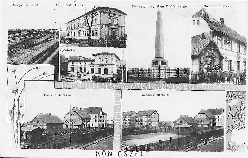 Königszelt  (Jaworzyna Śląska). Na dole widoczny budynek poczty wraz z wybiegiem dla koni i zabudowaniami stajni.