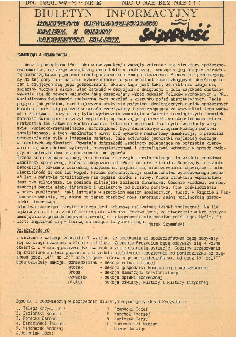 312. Gazeta – Biuletyn Komitetu Obywatelskiego „Solidarność”, Numer 2/1990