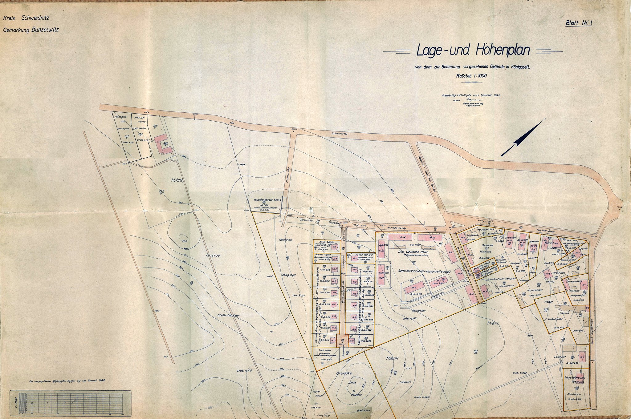 400. Mapa – Tereny zabudowane w południowej części Königszelt, 1942