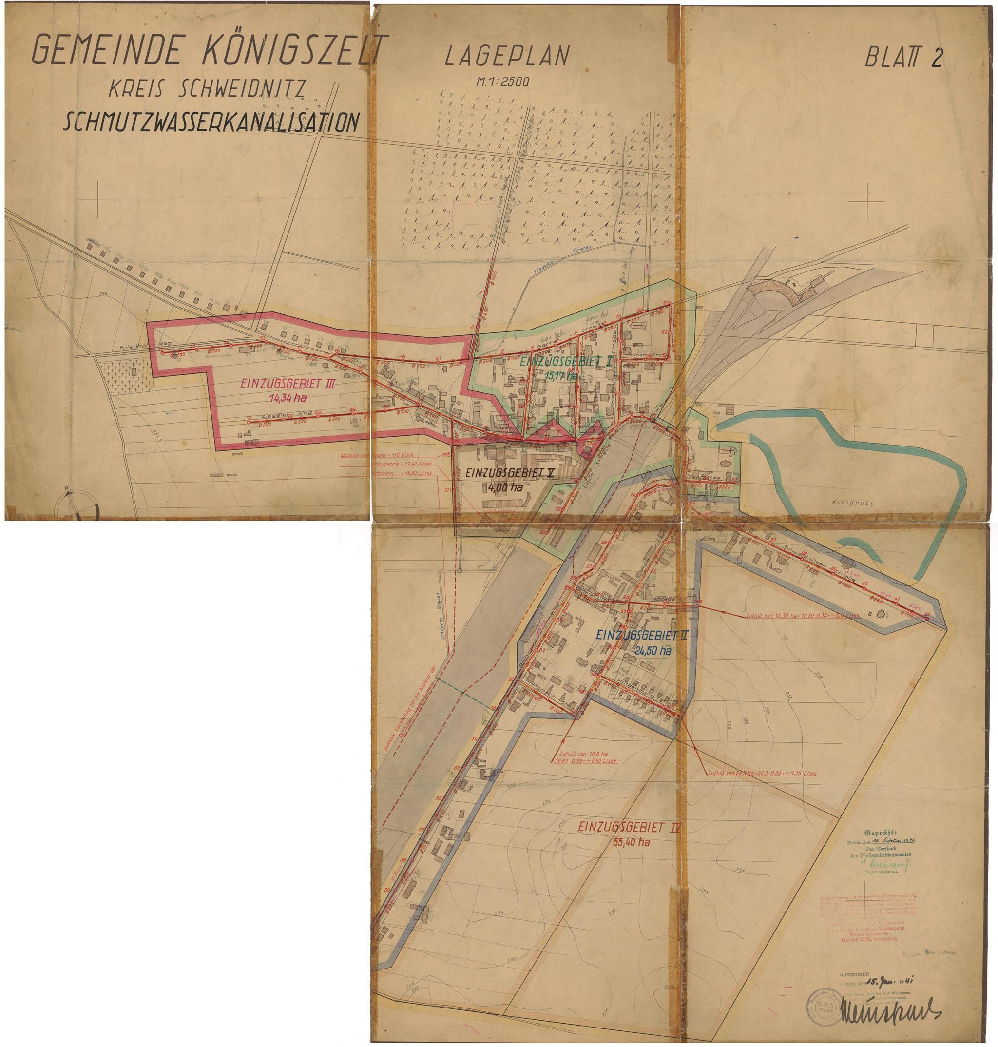 409. Mapa – Projekt kanalizacji w Königszelt, 1941 r.